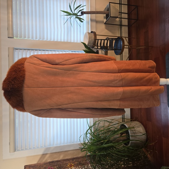 VTG Fox Fur Genuine Leather Shearling Penny Lane Coat XL Tan Brown Womens - Picture 6 of 14